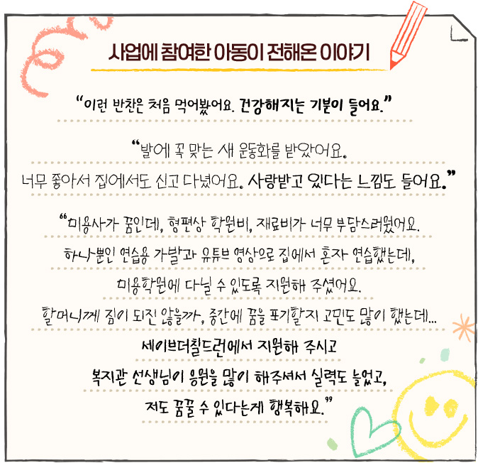 사업에 참여한 아동이 전해온 이야기