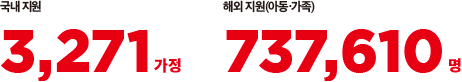 국내지원 3,271가정 해외지원(아동,가족) 737,610명