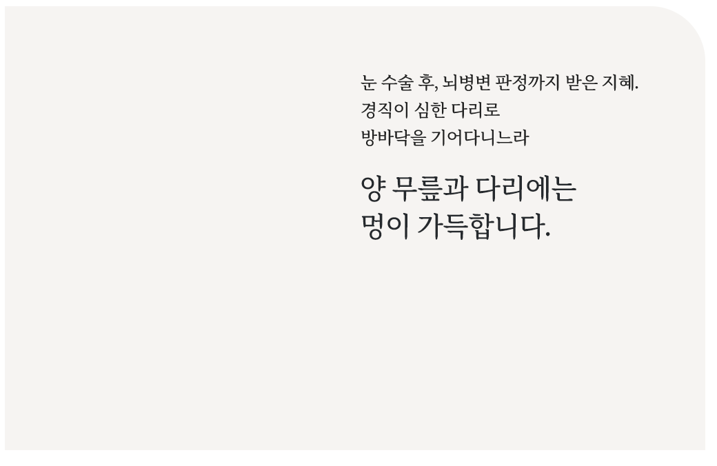 양 무릎과 다리에는 멍이 가득합니다.