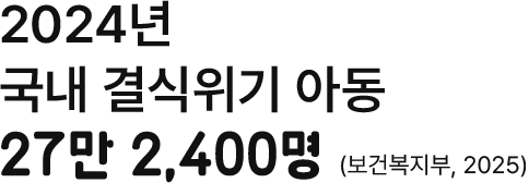 2024년 국내 결싥위기 아동 27만 2,400명 (보건복지부, 2025)